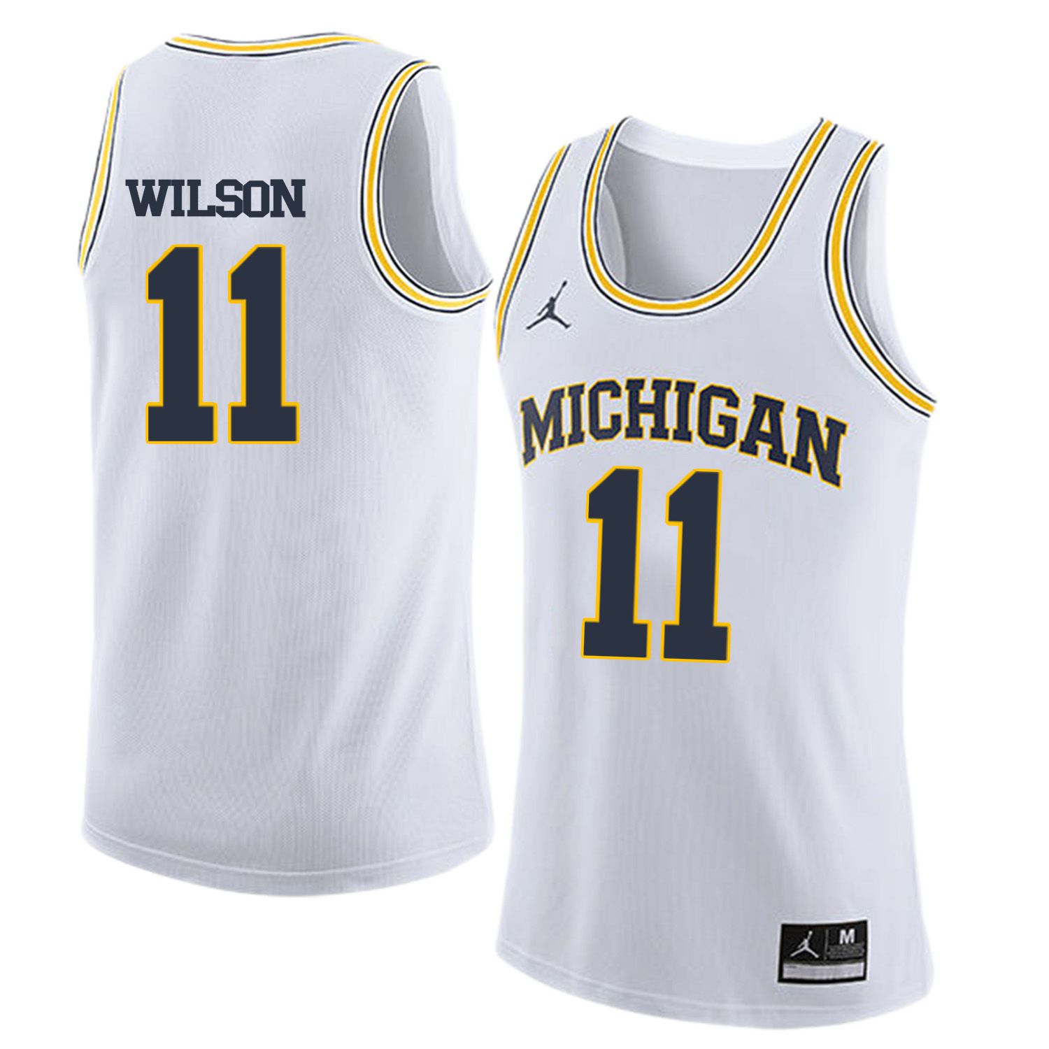Men Jordan University of Michigan Basketball White 11 Wilson Customized NCAA Jerseys